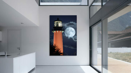 Full Moon over Jupiter Lighthouse closeup by Justin Kelefas