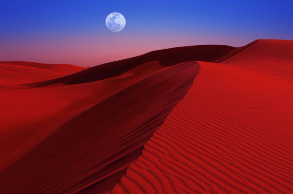 Full Moon over Red Desert Dunes