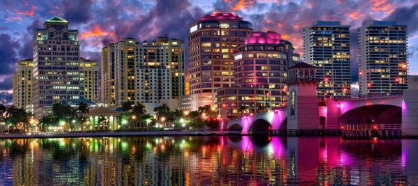 Cityscape Sunset over Downtown West Palm Beach Panoramic
