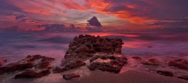 Dramatic Sunrise over Beach in Jupiter Florida Panoramic