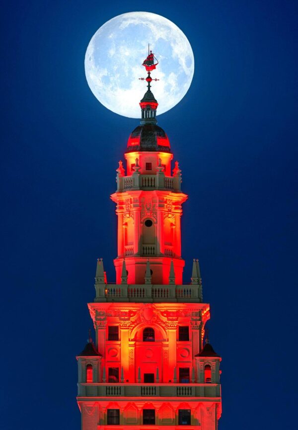 Full Moon over Freedom Tower in Miami Florida