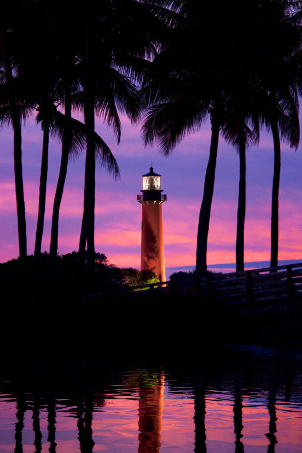 Jupiter Lighthouse Sunset with Palm Trees from Dubois Park