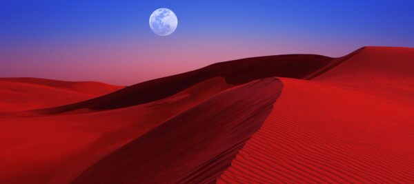 Moon over Red Desert Dunes Panoramic