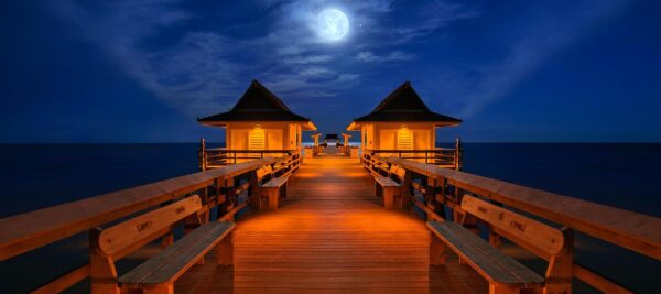 Full Moon over Naples Pier in Florida Panoramic