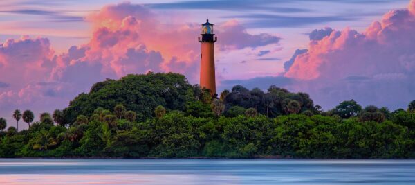 Pink Sunset over Jupiter Lighthouse Florida Panoramic