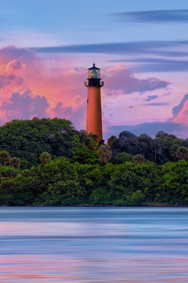 Pink Sunset over Jupiter Lighthouse Florida vertical