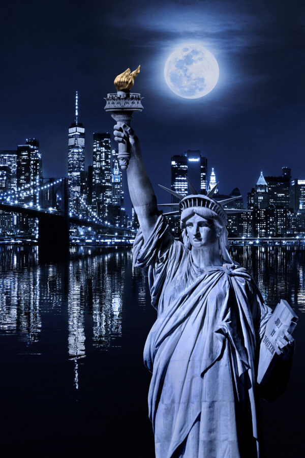 Statue of Liberty under Full Moon New York City Monochrome