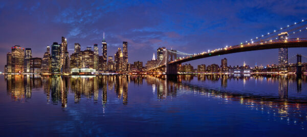Sunset over Manhattan Brooklyn Bridge New York City Skyline