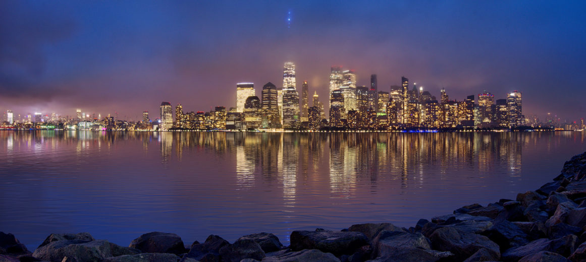 Foggy Sunset over Manhattan New York City Skyline