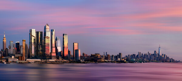 Pink Sunset over New York City Manhattan Skyline