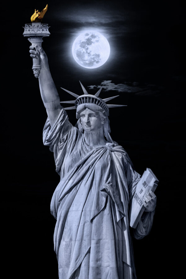 Statue of Liberty under Moon New York City Monochrome