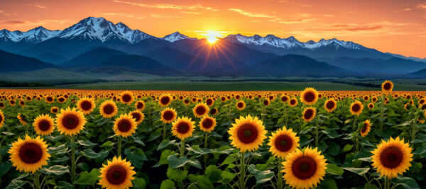 Sunflower field Mountain Sunset