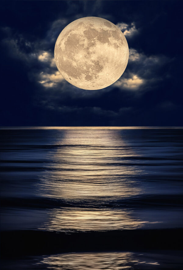 Lunar Pathway Super moon rising over Atlantic Ocean