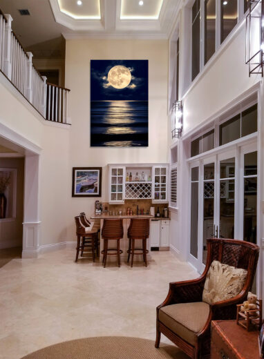 Lunar Pathway - Super moon rising over the Atlantic Ocean Wall Art Decor Sample